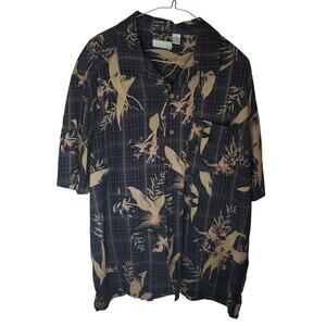 Vintage Y2K Visitor Silk Aloha Camp Shirt XL Black Beige Dusty Pink Floral